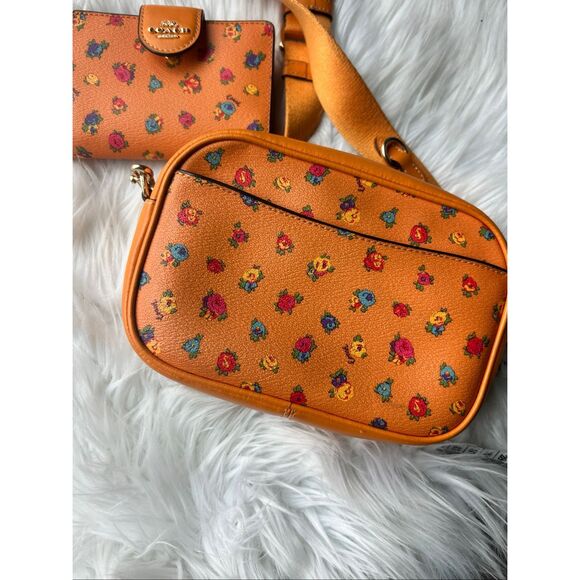 Coach Mini Jamie Camera Bag w Mini Vintage Rose Print IM/Light Orange w wallet - Picture 3 of 11